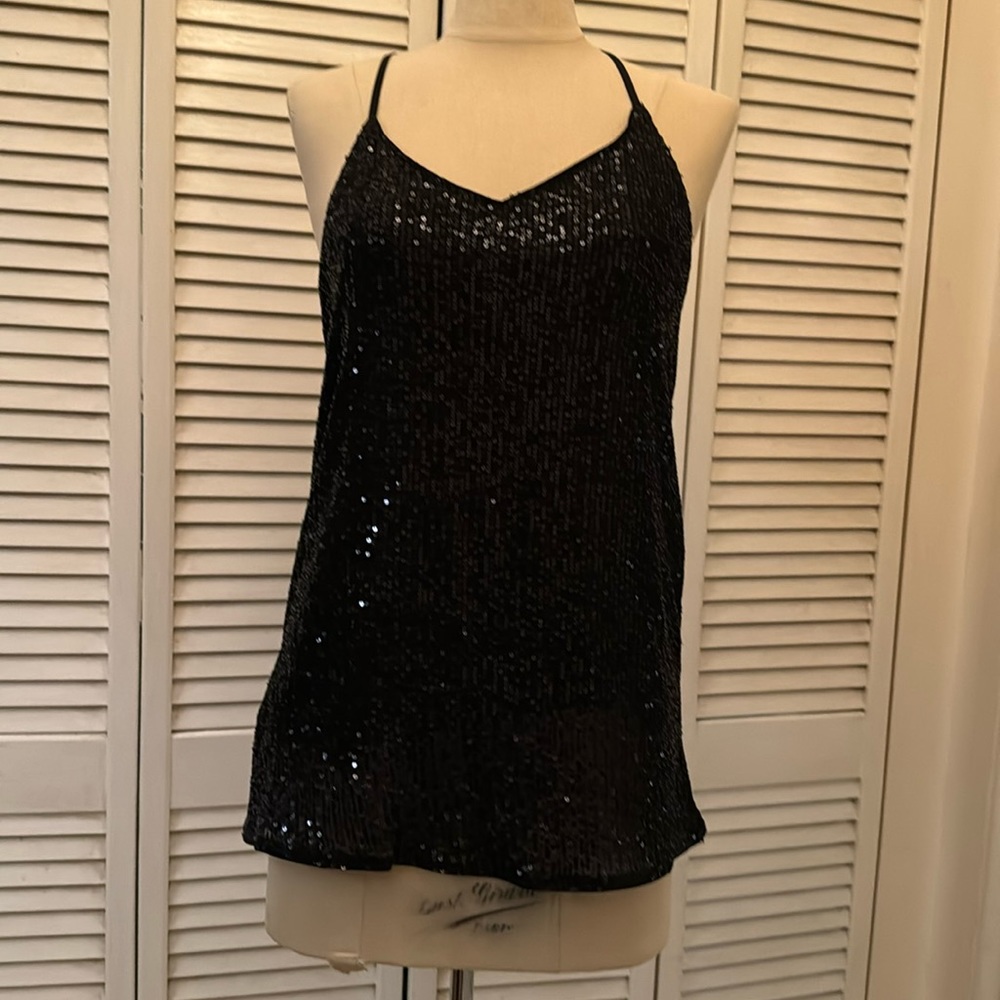 Women’s sequined black racer back sparkling top. Size Medium. NWOT